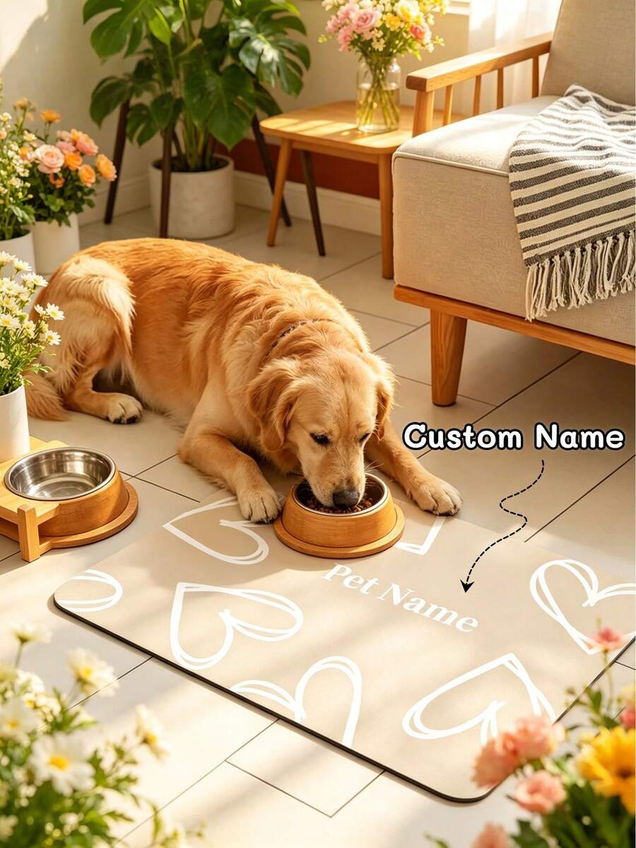1 pièce Tapis de nourrissage personnalisé avec nom d'animal de compagnie, set de table personnalisé pour animal de compagnie, matériau en terre de diatomée, décoration d'intérieur, cadeau parfait pour les amoureux des animaux de compagnie, convient aux mamans de chiens, papas de chats, famille et amis, cadeau d'anniversaire et d'occasion spéciale - Multicolore - Voir 1