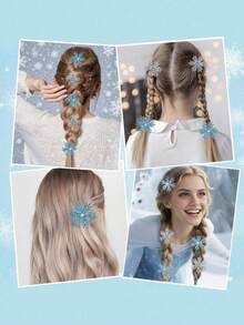 8Pcs Sparkly Snowflake Hair Clips Barrettes Hair Accessories Decorative Hair Pins Princess Frozen Cosplay Party Decorations (Blue And Silver) - Multicolor - View 5