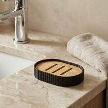 1pc Wooden Soap Dish With Drainage Function, Suitable For Shower, Bathroom, Sink, Kitchen And Countertop, Pebble White - Multicolor - View 4