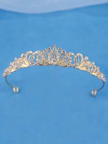 KOVLYNE 1Pc Gold Filigree Rhinestone Bridal Tiara - Curved Crystal Half Crown Headband, Styling Supplies For Wedding, Prom & Formal Party ﻿ - Multicolor - View 8