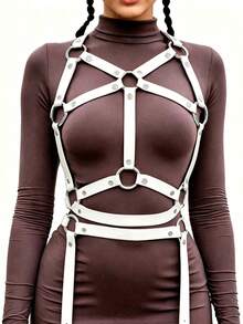 1 Set Women's Punk Style Red Sexy Body Harness With Leg Straps And Garter Belt, Suitable For Club Parties, Personalized Outfits Or Carnival Parties - White - View 2