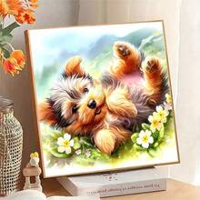 1pc DIY Happy Puppy Pattern 5D Diamond Painting Kit, Round Full Drill Mosaic Craft Set, High Definition Art Diamond Painting, Focus And Relax Through DIY, Suitable For Living Room, Bedroom, Office Wall Decor, Surprise Holiday Home Decor Gift For Family And Friends, Unframed - No Frame - View 4