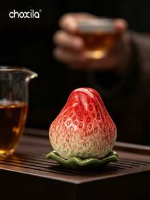 choxila 1pc Strawberry Pattern Sealed Ceramic Jar With Lid, Suitable For Storing Tea, Candy And Other Foods - Red - View 3