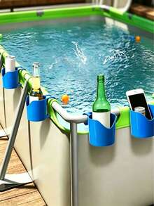 5pcs Heavy Duty Poolside Cup Holders - Universal Fit For 2 Round Poles & Above Ground Pools - Splash-Proof Drink, Beer & Phone Holder - Durable Outdoor Storage Rack, Suitable For Patio, Beach & Party - A - View 2