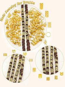 220pcs/Set Mixed Shape Dreadlock Hair Bands, Suitable For Braided Hairstyles, All-Season Adjustable Hair Ties - Gold - View 6