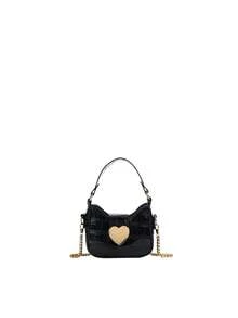 1pc Casual Girl PU Leather Shoulder Handbag, Mini Solid Color Heart Crocodile Embossed Material Shoulder Bag - A - View 12