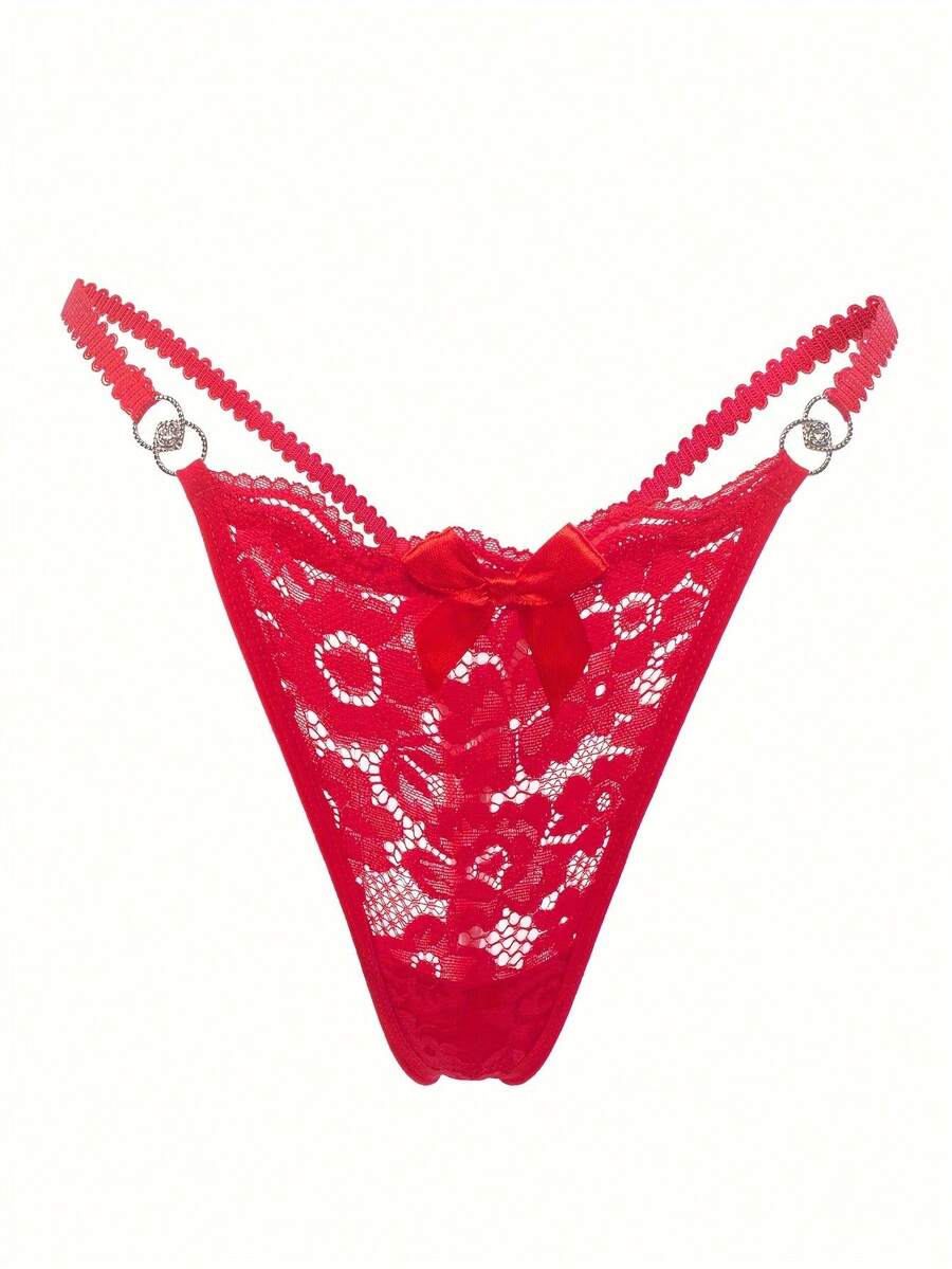 1 Floral Lace Thong | Women's Sexy Underwear And Lingerie With Contrasting Lace Details, Breathable And Comfortable With Open Tie - 紅色 - 查看 1