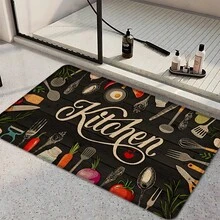 1 pieza, Decoración del hogar, Estampado de patrón de utensilios de cocina, Alfombra de cocina de lino, Alfombra de cocina, Alfombra de piso, Alfombra de baño, Felpudo, Impresión 3D rectangular, Adecuado para sala de estar, dormitorio, pasillo, baño, lavandería - Alfombra de poliéster, Adecuado para decoración del hogar interior y exterior - Multicolor - Ver 2