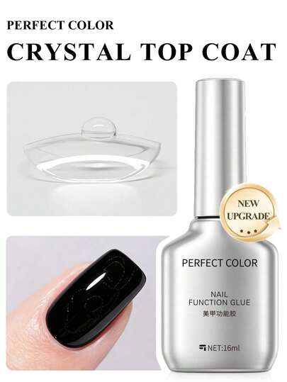 PERFECT COLOR 16ml Crystal Top Coat, Diamond Gloss No Wipe Gel Top Coat, Mirror Shine Scratch Resistant UV LED Soak Off Nail Finish For DIY Salon Manicure