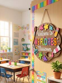 1pc Custom Teacher Name Door Sign,Paint Palette Teacher Door Hanger, Personalized Art Classroom Sign, Personalized Teacher Name, Colorful Art Room Decor, Teacher Appreciation Gift,Back To School - Multicolor - View 4