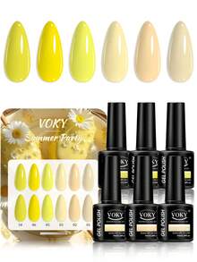 VOKY 6PCS/SET Summer Gel Nail Polish Set, Bright Yellow, High Saturation, UV/LED, Durable And Long-Lasting, It Is An Essential Item For Nail Salons And Home Nail Art - Multicolor - View 3