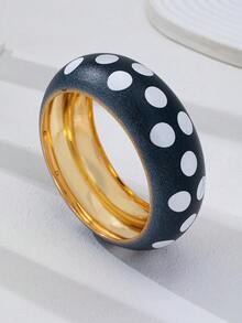 1/2pcs Black & White Polka Dot Bracelet Set, 2pcs Thick Metal Open Bangle, Vintage Fashion Women's Personalized Jewelry - Multicolor - View 12