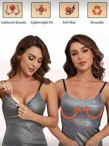 1 Pair Reusable Double-Sided Adhesive Breast Pads, Enhancing Cleavage, Self-Adhesive, Suitable For Strapless Bras, Bikini Tops, Swimsuit Bras And Sports Bras - Multicolor - View 7