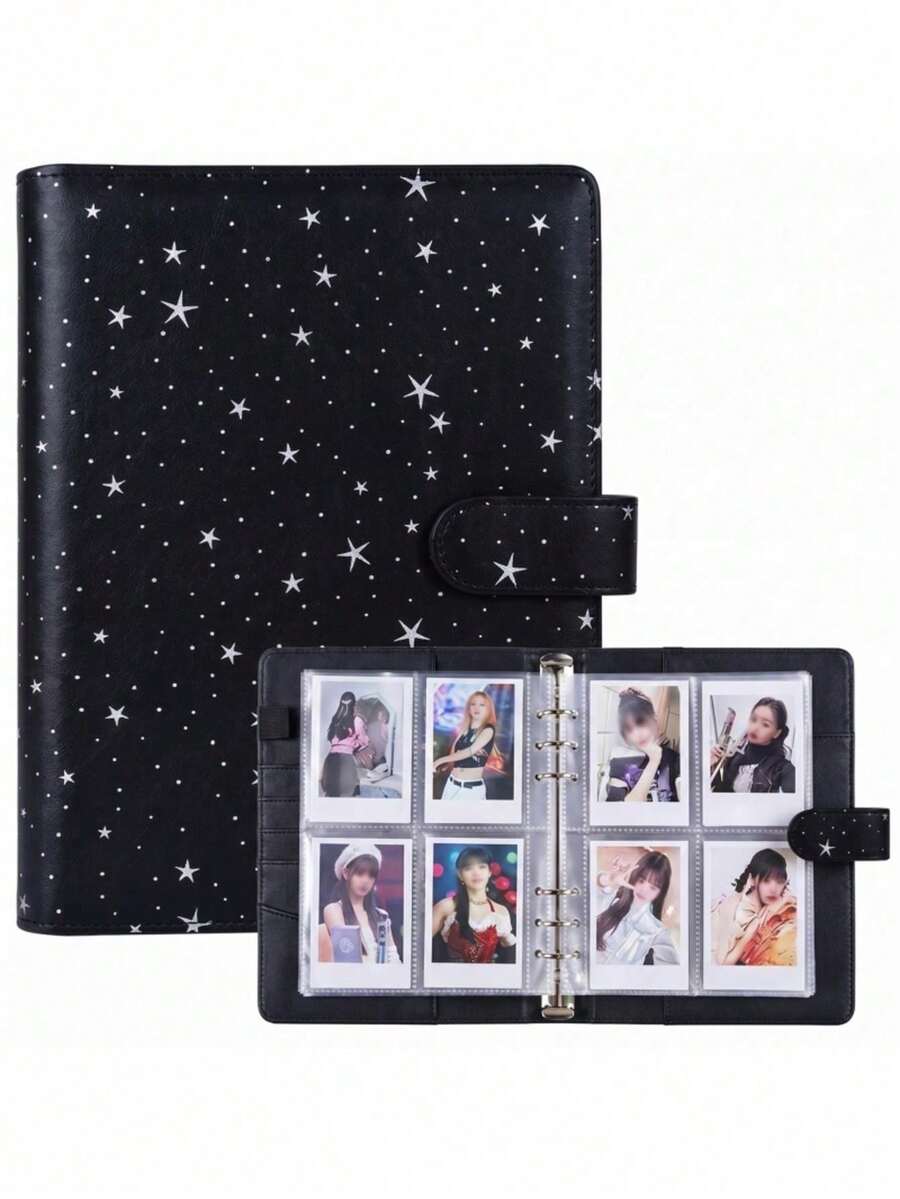 Starry Sky PU Loose Leaf Notebook Cover+25Pcs 4 Grids Inner Pages, Photo Cards A5 Binder With 6 Rings,Card Collecting Photo Album Suitable For Trading Cards,Photocards,Game Sleeves.4-Pocket Protectors Per Sheet For Card Collectors,Photocard Album,Card Holder - Regular - View 1