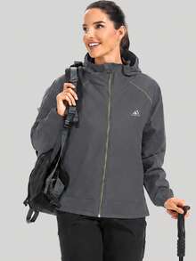1PC Women's Windproof Jacket Lightweight Zipper Windbreaker Hooded With Pockets Outdoor Hiking Cycling Daily Exercise - Grey - View 2