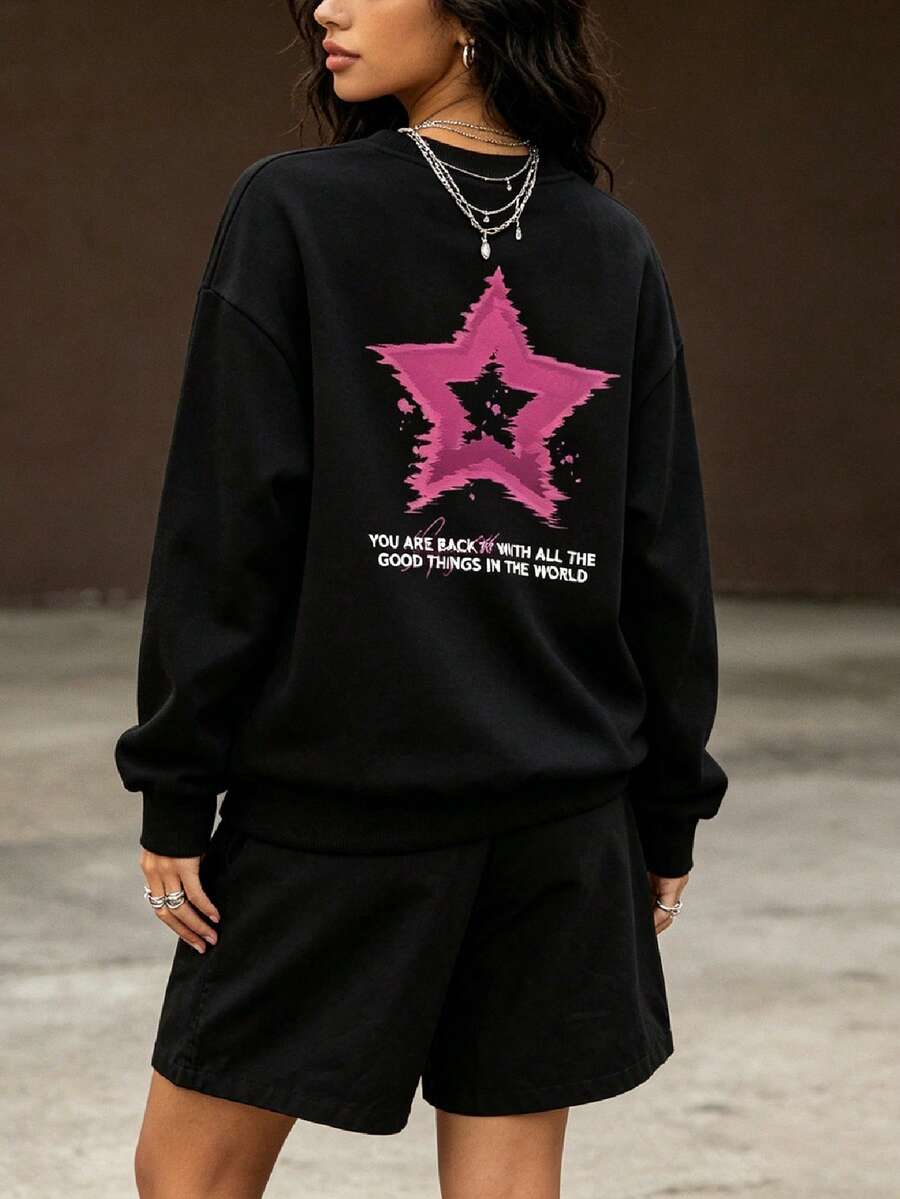 情侶休閒運動戶外運動衛衣，情人節印花上衣，春夏款 - 黑色 - 查看 1