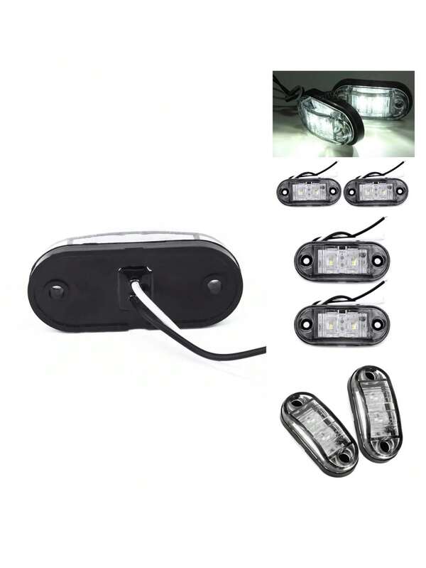 Juego de 2 uds de luces marcadoras blancas, luz LED de 12V para posición lateral de coche, luz trasera de 24V para remolque y camión, lámpara de señal de plástico impermeable.