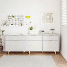 Modular 9-Drawer Sideboard Set, Modern Design, Storage Unit, White And Gold - H 72/W 200/D 40 Cm - 白色 - 查看 6