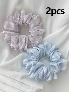 2 piezas de coleteros finos de verano estilo bosque fresco para niña, azul claro y morado pálido, con estampado floral menudo y cuadros, multiplisados, suaves y elegantes, elásticos para coleta y bandas de goma - Multicolor - Ver 8