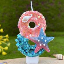 Bougie d'anniversaire numérique créative, décoration de gâteau de fête, bougie pour premier anniversaire, faite main DIY, étoile de mer océan - Étoiles de mer roses et bleues - Voir 19