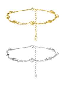ORSA JEWELS 1pc 925 Sterling Silver 14K Gold Plated Geometric Chain Anklet, Minimalist Women's Ankle Jewelry, Suitable For Summer Beach, Wedding, Party, Banquet Gift - SA106 - View 7