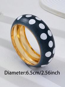 1/2pcs Black & White Polka Dot Bracelet Set, 2pcs Thick Metal Open Bangle, Vintage Fashion Women's Personalized Jewelry - Multicolor - View 7