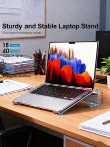 `Ergonomic Aluminum Laptop Stand For Desk, Detachable Cooling Laptop Riser Holder, Heat‑Dissipation Notebook Support, Compatible With 10‑18 Inch Most Size Laptops, Home Office Desktop Accessory, Silvery` - View 4