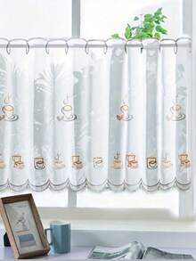 1pc Coffee Cup Shaped Sheer Curtain, Warm And Translucent For Balcony, Kitchen, Bedroom - White - View 1