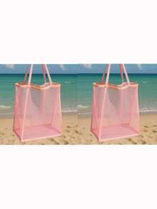 1/2 Pcs Large Capacity Mesh Beach Tote Bag - Durable Polyester, Solid Color With Sturdy Handle, Suitable For Travel, Beach, Vacation And Camping, Beach Tote Bag, Multi-Functional Storage Solution, Sturdy Handle Design - Multicolor - View 7