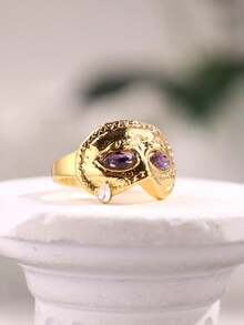Vintage Punk Minimalist Mysterious Pattern Gold Mask Purple Eye With Teardrop Ring, Geometric Asymmetrical Women's Daily Party Jewelry - Multicolor - View 6
