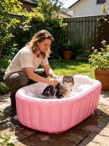 Inflatable Pet Bathtub Indoor & Outdoor Use Puppy Bath Pool Portable Shower Tray Foldable Pool For Dogs, Rabbit, Cat, Duck, Bird - Pink - View 1