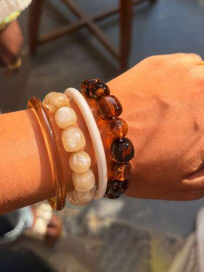 1/4pcs Set Fashionable Luxurious High-End Unique Sparkling Light Luxury Versatile Vintage Exquisite Elegant Resin Amber Beaded Bracelet Bangle Set For Women Daily Wear Holiday Party