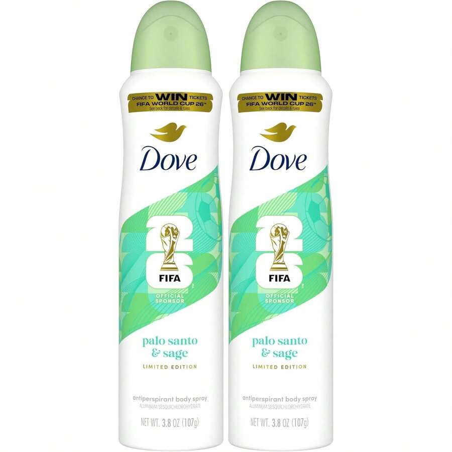 Dove Advanced Care Dry Spray Antiperspirant, Palo Santo & Sage, 72h Sweat & Odor Protection,  Free – FIFA World Cup Limited Edition, 3.8 Oz (Pack Of 2) Variant 2 - 3.8盎司(2包) - 查看 1
