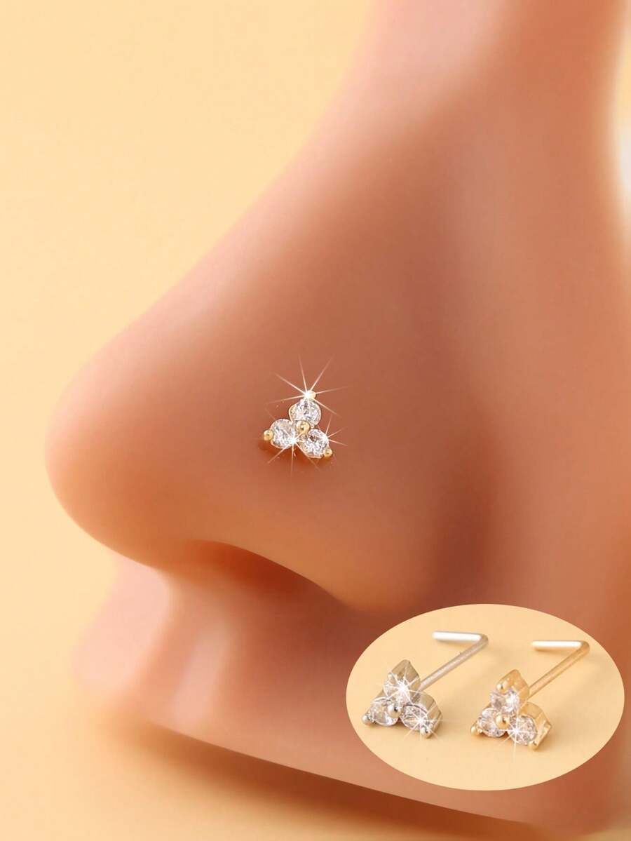2pcs New Nose Studs, Fashionable And Cute Piercing Nose Studs, Suitable For Daily Wear - Multicolor - View 1