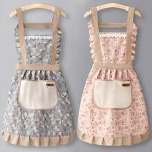 1pc Floral Lace Princess Apron With Hand-Wiped Pockets - Lightweight Microfiber, Ruffle Hem, Adjustable Shoulder Straps, Suitable For Kitchen, Living Room, Bathroom Cleaning - Multicolor - View 4