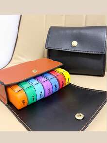 1-7 Day Pill Box With Leather Storage Case, 4-Times Daily Medication Reminder, Convenient For Travel And Daily Use - Leather Pill Box - View 8
