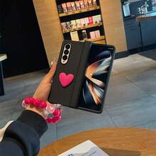 Cute 3D Heart Black Phone Case With Rabbit Shaped Bead Chain, Compatible With Samsung Galaxy Z Fold 8 Ultra Z Fold7 ZFold 5 Zfold6, Shockproof Back Cover - Black - View 6