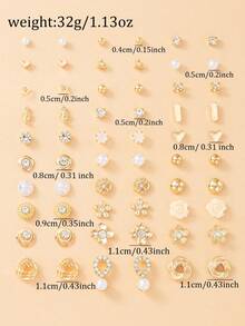 30 Pairs Minimalist Fashion Women's Stud Earring Set, Cute Small Flower Heart & Music Note Earrings Combination, Suitable For Daily Casual Wear, Outings, Jewelry, Holiday Gift - Yellow Gold - View 5
