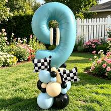 32 Light Blue Balloons With Numbers And Racing Flag Patterns, Multiple Sizes, Matte Latex Material, Suitable For 1st Birthday Party, Themed Birthday Celebration, Outdoor Lawn Birthday Decoration And Living Room Or Bedroom Decor - View 11