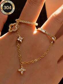 18K Gold Plated Bracelet & Ring Set, 304 Stainless Steel Rust-Proof Hypoallergenic Waterproof Premium Jewelry, Birthday Valentine's Day Gift - Gold 5 - View 5