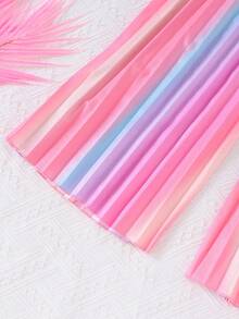 2pcs/Set Summer Girls Tie-Dye Gradient Handmade Flower Decor Camisole Top And Pleated Long Pants Outfit - Pink - View 7