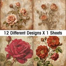 12pcs Victorian Aesthetic Floral Scrapbook Paper, Retro Grunge Rose Paper Pad, Shabby Chic Botanical DIY Stationery Paper For Journal, Gift Wrapping Crafting Paper, DIY Card Making Supplies - A - View 8
