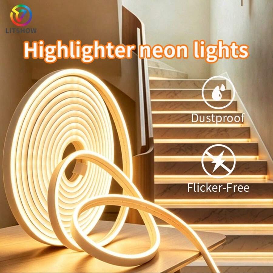 LITSHOW Dây đèn LED Neon Silicone, dây đèn Neon linh hoạt chống nước IP67, có thể cắt, ánh sáng trắng ấm 3000K trắng sáng, phù hợp trang trí tường phòng ngủ, phòng khách, chiếu sáng môi trường sân vườn - công tắc nút nhấn - Xem 1