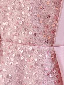 Baby Girl Sequin Patchwork Round Neck Pleated Party Dress, Suitable For Gatherings, Weddings, Birthdays, Celebrations, Formal Occasions, All Seasons - Dusty Pink - View 8