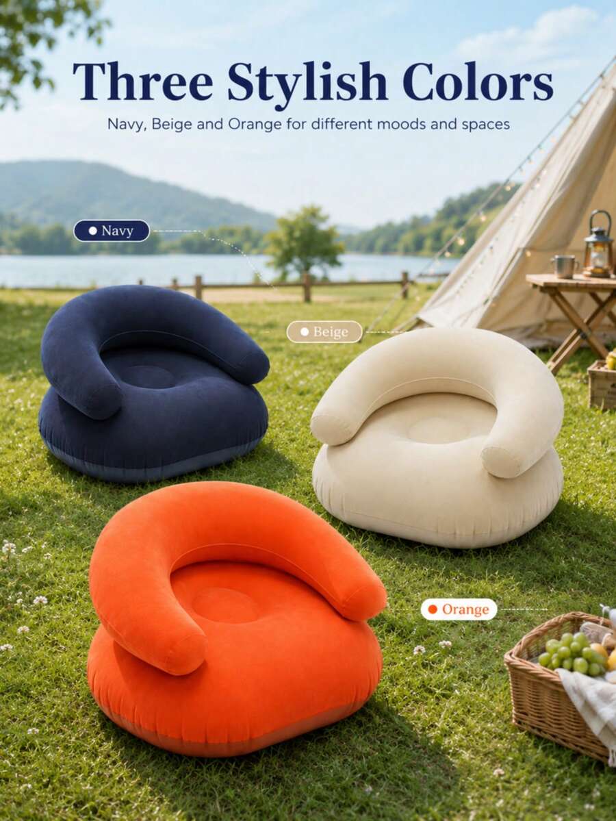 Silla inflable plegable en forma de U, sofá inflable suave y cómodo. Diseño ergonómico y material de PVC transpirable y duradero. Ligero, compacto y fácil de transportar. Adecuado para el hogar, balcón, camping, picnic, viajes y uso diario de ocio. - Multicolor - Ver 1