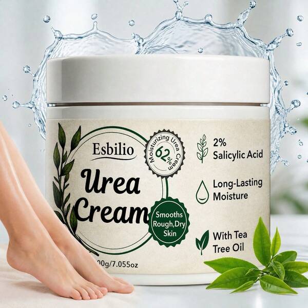 Esbilio 200g 62% Urea Cream With Salicylic Acid, Foot & Hand Care Lotion For Dry Cracked Heels, Knees & Elbows, Body Moisturizer Enriched With Tea Tree Oil, Softens Dead Skin & Cuticles, Moisture Repair Cream For All Skin Types
