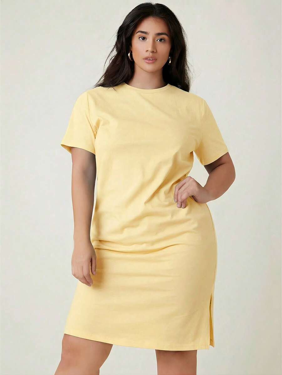 Women Midi Dresses - Light Yellow - View 1