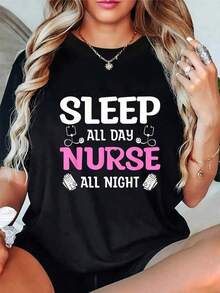 Sp All Day Nurse All Night, Night Shift Nurses Camiseta Cuello Redondo Mangas Cortas Camisetara Mujer para Hombre Gráfico Camiseta - Negro - Ver 2
