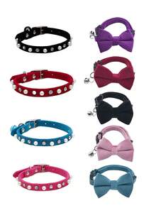 1pc Fashionable Adjustable Pet Collar, Multi-Color, With Bell And Bow Tie - Suitable For Cats And Small Dogs - Multicolor - View 4