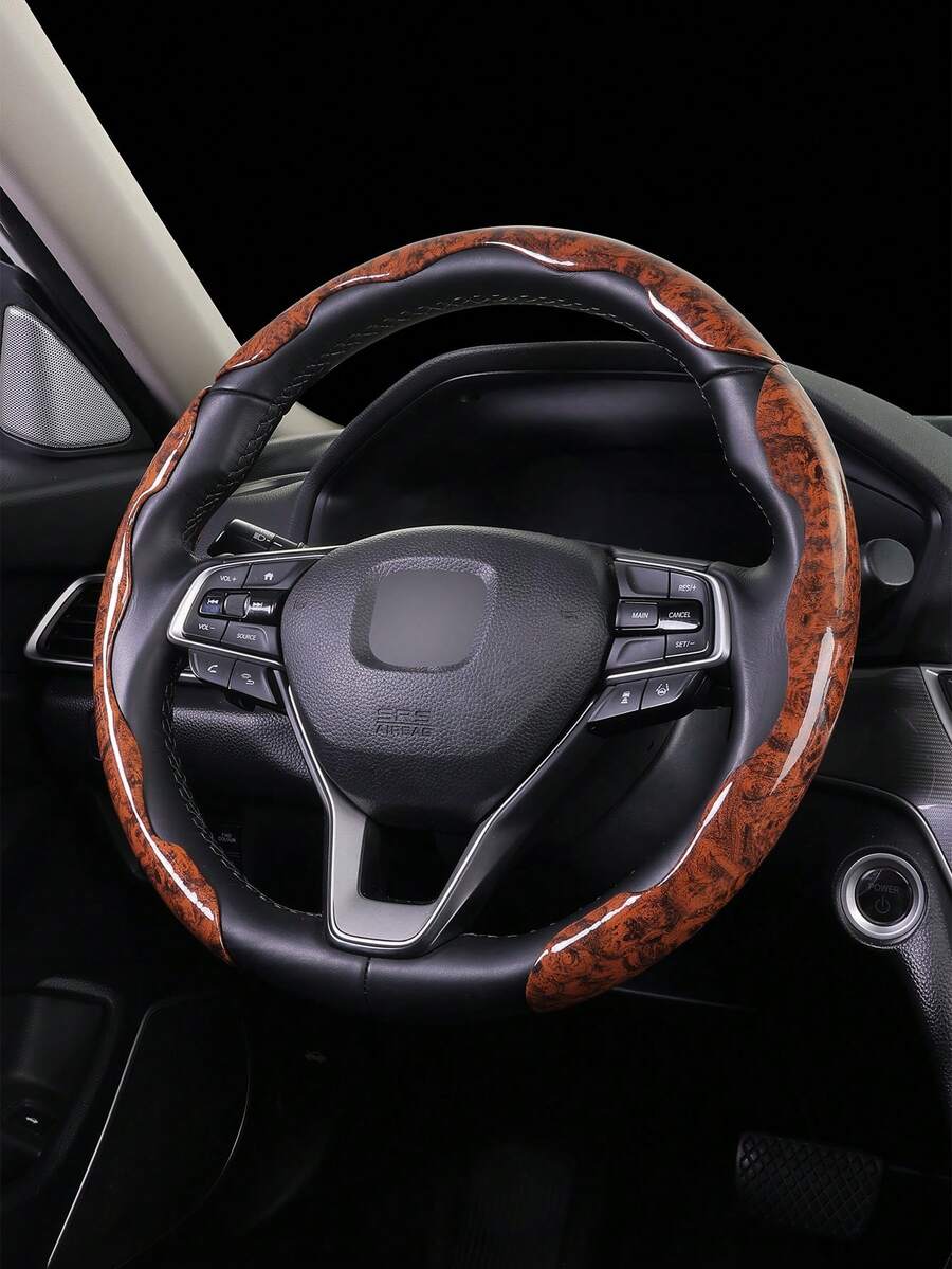 2/3pcs Non-Slip Steering Wheel Cover - Mahogany Wood Pattern + Segmented Embedded Design + No Inner Ring, For Car/MPV/SUV/RV/Pickup/Van
